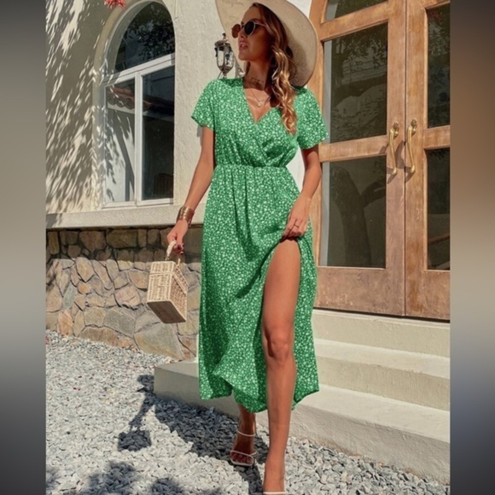 Green High Low Puff Sleeve Sundress Size M